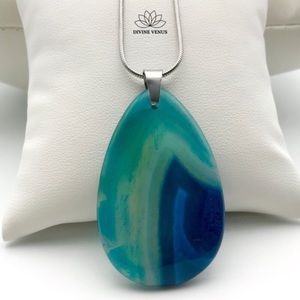 Blue Agate Drop Necklace | Stainless Steel